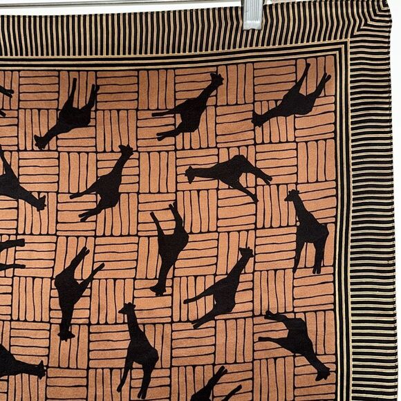 Vintage Echo Giraffe Silhouette Silk Square Scarf in Black, Tan & Brown - Picture 3 of 7